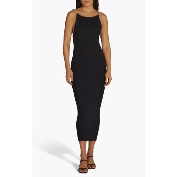 Favorite Daughter Imitation Pearl Strap Dress Black Size XL NWT Ribbed Knit - Picture 1 of 15